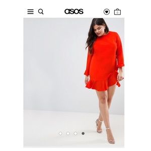 ASOS CURVE Fluted Sleeve Ruffle Hem Mini Dress